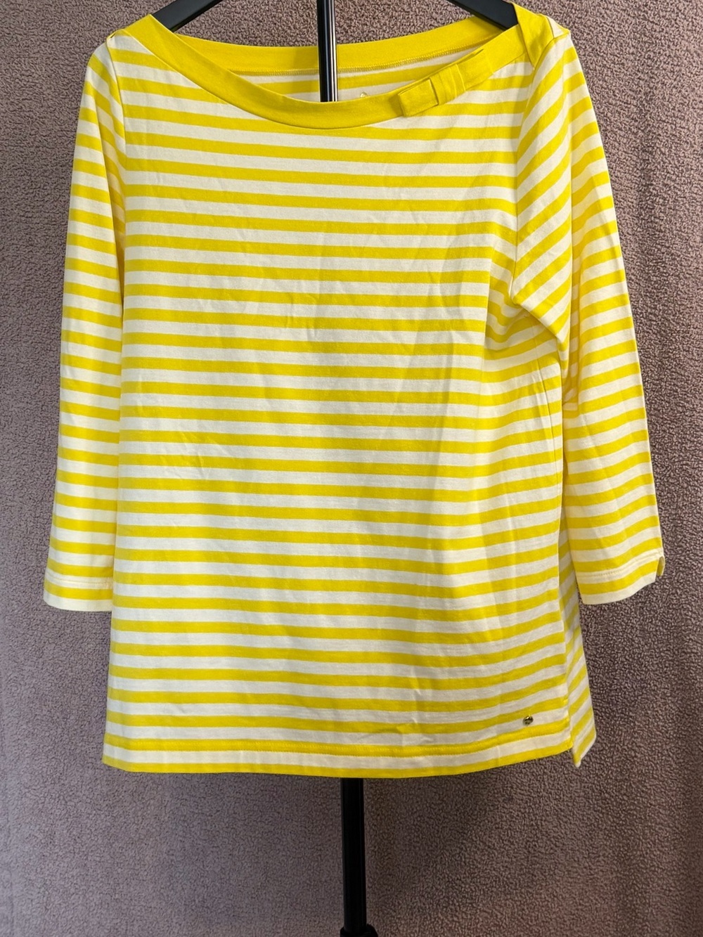 Kate Spade New York Yellow White Striped Bow 3/4 Sleeve Top XL